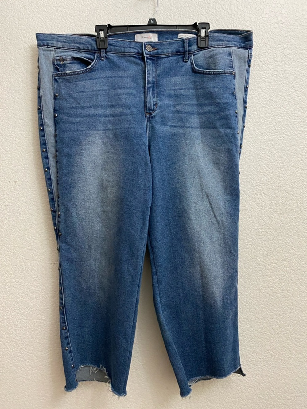 Skinnygirl Jeans 22W High Rise Straight Crop Studded Side Stripe Jeans